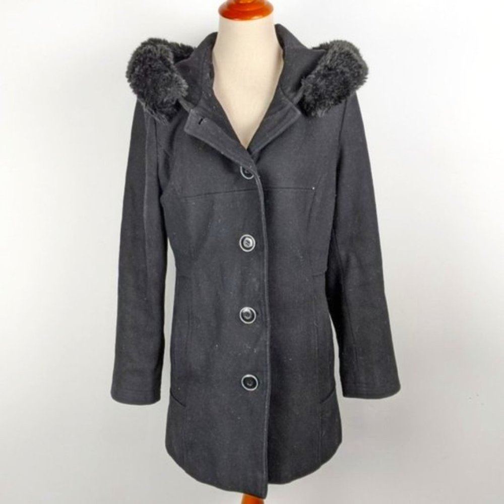 Laura Petites Sz 12 Black Wool Blend Coat Winter